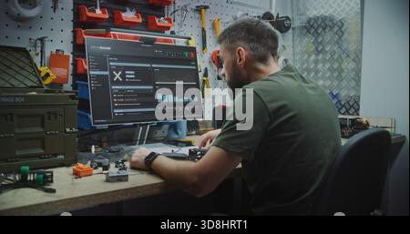 FPV Drone Customization Specialist Building High Performance Drones. Drone Specialist Focused on Customizing and Building High Performance FPV Drones. Precision Required in Dedicated FPV Construction. Stock Photo
