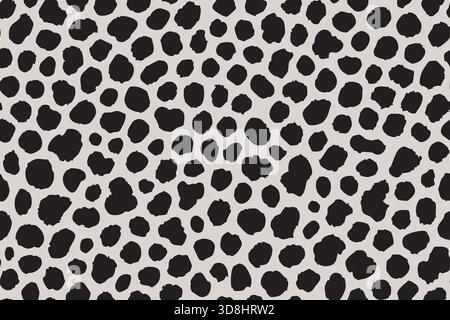 Seamless Bold abstract animal print with random black spots on neutral tone background. Stock Vector