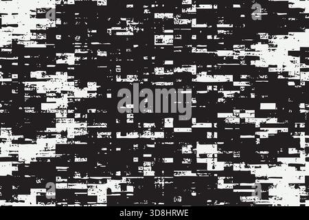 Random black and white rectangular glitch blocks forming a distressed seamless texture. Stock Vector
