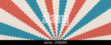 Groovy red and blue circus pinwheel. Retro starburst background. Sun rays abstract scallop illustration with grainy noise. Vector wavy carnival decora Stock Vector