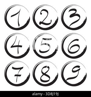 Set of Icons and Logo Elements Numbers Digits 1 to 9 - Black and White Colors Vector Stock Vector