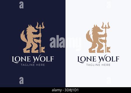 Lone Wolf Logo Concept with Key Trident Letter W Concept Business Private Luxury Vintage Classic Stock Vector
