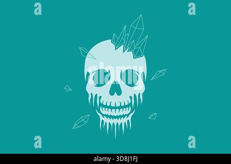 Death and Cold Skull freeze head Illustration Artwork Halloween and Christmas Holiday Stock Vector