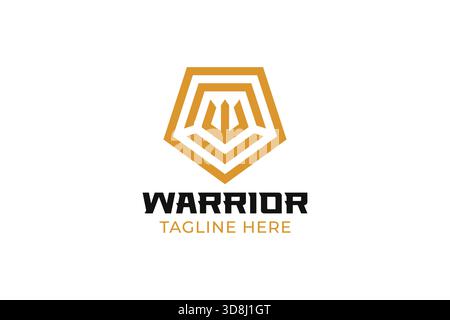 Letter W Logo and Pentagonal Shape Shield Bold Linear Warrior Initial Brand Identity Stock Vector