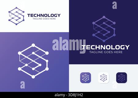 Letter S Technology Logo Business Company from Hexagon Shape with Dots and Lines Connect Stock Vector
