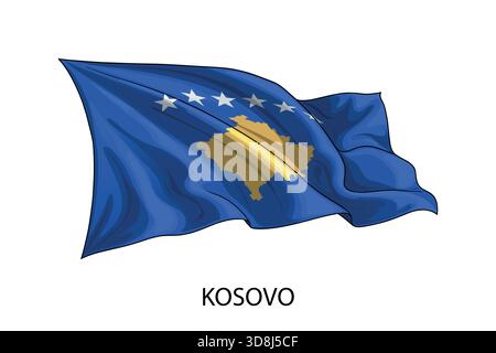 Kosovo flag illustration showing national colors waving on white background Stock Vector