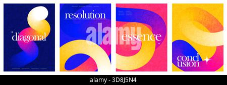 Elegant and Minimalist Poster Set with Colorful Curved Lines and Textured Effects. For Posters, Cards, Brochures, Backgrounds, Wallpapers and Event Fl Stock Vector