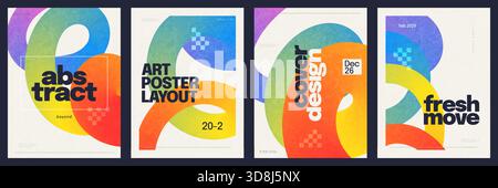 Abstract and Minimalist Poster Template with Bold Curvy Lines in Colorful Gradient Style. For Posters, Cards, Brochures, Backgrounds, Wallpapers and E Stock Vector