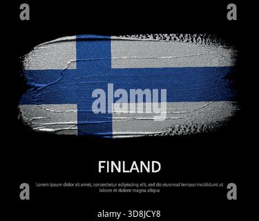 Finland national flags on dark background in grunge style artwork Stock Vector