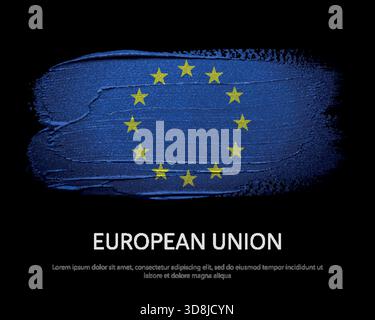 European-Union national flags on dark background in grunge style artwork Stock Vector
