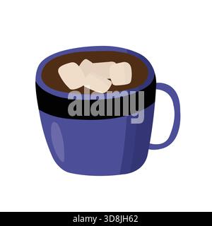 Purple mug of hot chocolate with marshmallows, perfect for cozy themed designs Stock Vector