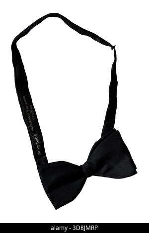 Moss Bros black silk bow tie bowtie made in England dry clean only isolated on white background Stock Photo