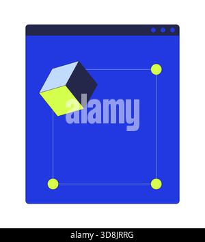Geometric cube inside interface window with control nodes 2D cartoon object Stock Vector