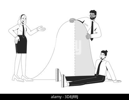 Bell curve analysis with statisticians team line illustration concept Stock Vector