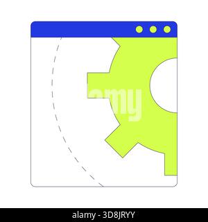 Gear symbol in browser window interface 2D cartoon object Stock Vector