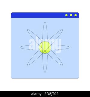 Atomic structure in digital window 2D cartoon object Stock Vector