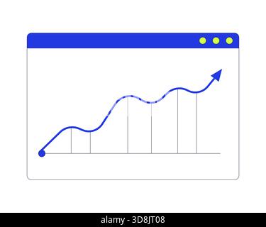 Rising line chart in browser window 2D cartoon object Stock Vector