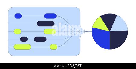 Data flow diagram to pie chart 2D cartoon object Stock Vector
