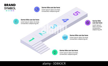Infographic template with icons and 5 options or steps. Stairs. Can be used for workflow layout, diagram, banner, webdesign. Vector illustration Stock Vector