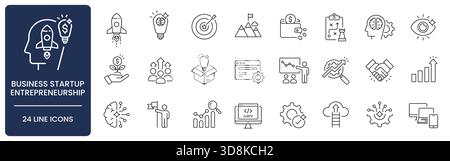 Business Startup and Entrepreneurship Line Icon Set with Editable Stroke. Collection of rocket, seed funding, venture capital, product launch Stock Vector