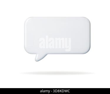 White 3D speech bubble icon with a soft rectangular shape. Clean minimal chat balloon for messages, comments, notifications and UI design. Smooth Stock Vector
