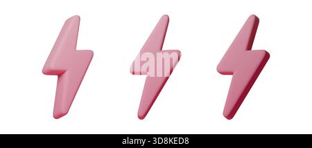 Lightning bolt pink 3d icon in smooth matte style. Modern minimal symbol for power, speed, charge and electric concepts. Clean isolated illustration Stock Vector