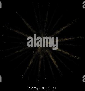 Thin golden dust rays explode outward in a sharp starburst formation over deep black. Stock Vector