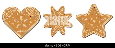 Christmas gingerbread cookies on a white background. Ginger cookies illustration. Stock Vector