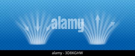 Fresh blue air bursts into flowing waves with transparent swooshes and frozen curves. Dynamic motion shapes form clean abstract vortex ideal for vector backgrounds and cool conditioner themed graphics Stock Vector