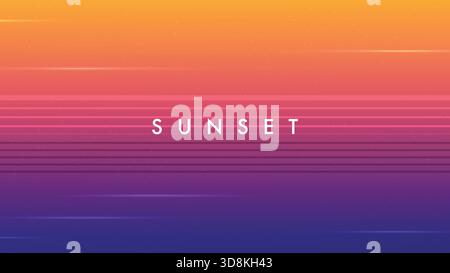 Gradient sunset background with neon lines and pixelated retro futuristic visual style. Stock Vector