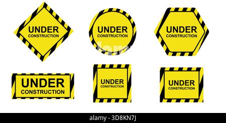 Set of Under Construction Warning Signs in Multiple Shapes Stock Vector