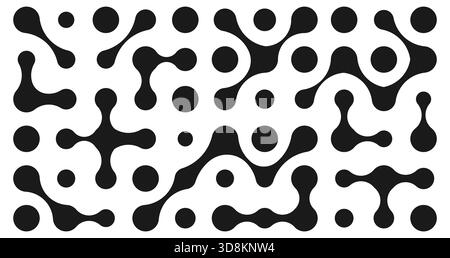 Abstract organic metaball pattern with smooth curved shapes on light background. Minimal fluid blob pattern with geometric molecular design. Retro abstract metaball texture with organic black shapes. Stock Vector