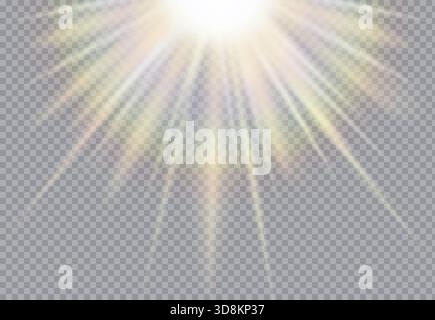 Sunlight beam with rainbow glow and transparency, creating a bright and magical overlay effect. Great for design, illustration, and light textures. Rainbow light rays. Colorful sunlight overlay. Prism glow effect. Bright spectrum burst. Transparent sunbeam background. Stock Vector