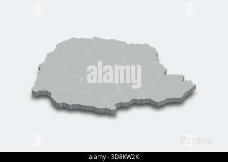 Parana 3d isometric map with borders regions. State of Brazil Stock Vector