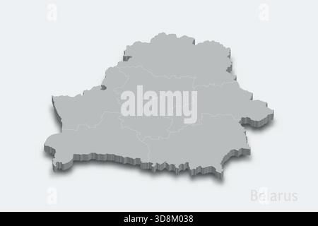 Belarus 3d isometric map with borders regions 3d isometric map with borders regions Stock Vector