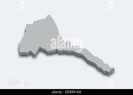 Eritrea 3d isometric map with borders regions Stock Vector