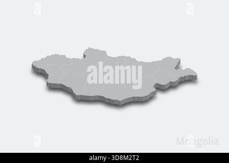 Mongolia 3d isometric map with borders regions Stock Vector