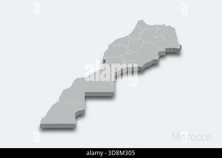 Morocco 3d isometric map with borders regions Stock Vector