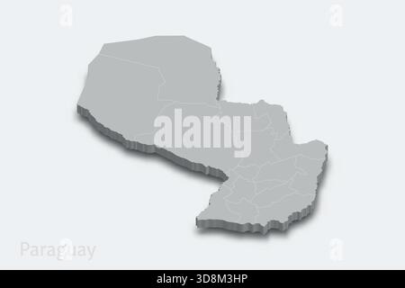 Paraguay 3d isometric map with borders regions Stock Vector