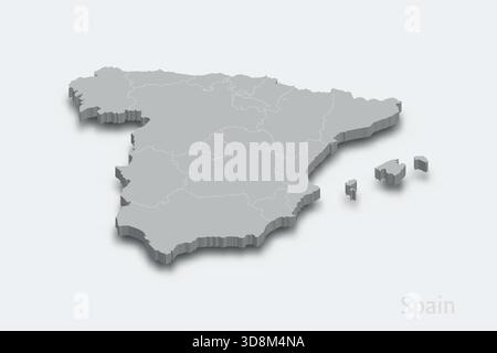 Spain 3d isometric map with borders regions 3d isometric map with borders regions Stock Vector