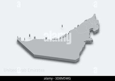 United Arab Emirates 3d isometric map with borders regions Stock Vector