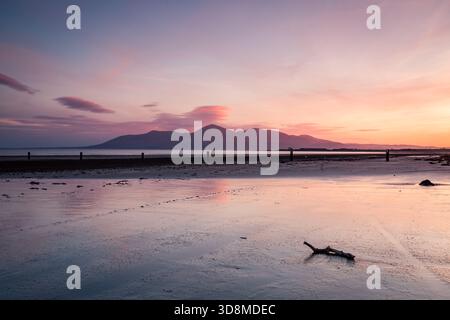A quiet beach view with driftwood and shoreline details creates a tranquil, nature filled mood for travel or lifestyle projects Newcastle Beach, North Stock Photo