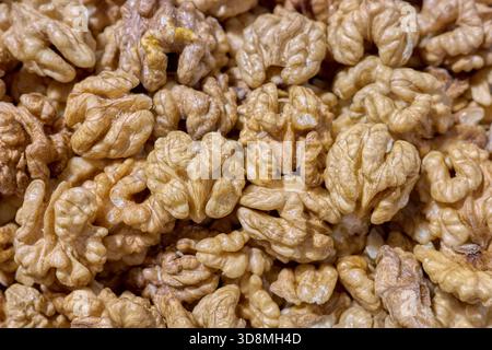 Close up of fresh walnuts, selective focus. Stock Photo