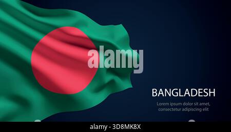 Bangladesh realistic flag waving with smooth silk texture and dramatic lighting Stock Vector