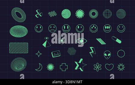 Cyberpunk icons collection is a vector illustration with editable ...