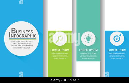 Business Infographic Template with Flat Design Vertical Banners and Step Icons Stock Vector