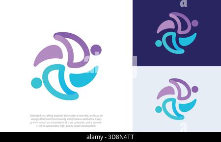 Dynamic Four People Collaboration Logo Circular Teamwork and Continuous Growth Icon Stock Vector