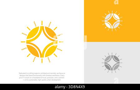 Modern Abstract Sun Logo Minimalist Golden Sunrise Solar Energy Symbol Stock Vector