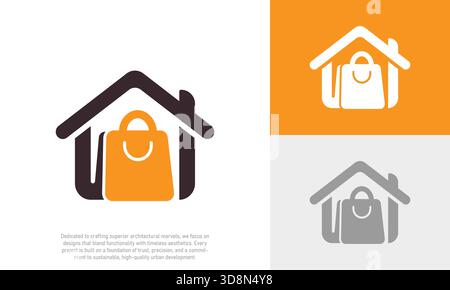 E-commerce Home Delivery Shopping Bag House Logo Design Stock Vector