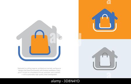 E-commerce Home Delivery Shopping House Vector Logo Stock Vector